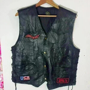 Vintage leather side tie Harley-Davidson Men's Leather Vest M with 8 patches